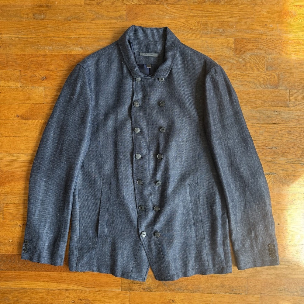 John Varvatos Upson Jacket Linen Blend 1/2 Lined Sz 52 42R NWOT Blue Textured